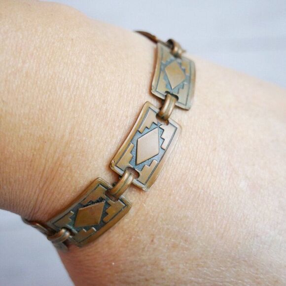 Vintage Healing Solid Copper Southwestern Native American Link Bracelet 7.5” - Picture 3 of 7